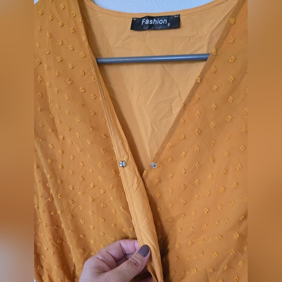 Fashion Yellow Swiss Dot Maxi Dress Size Small - Picture 8 of 8